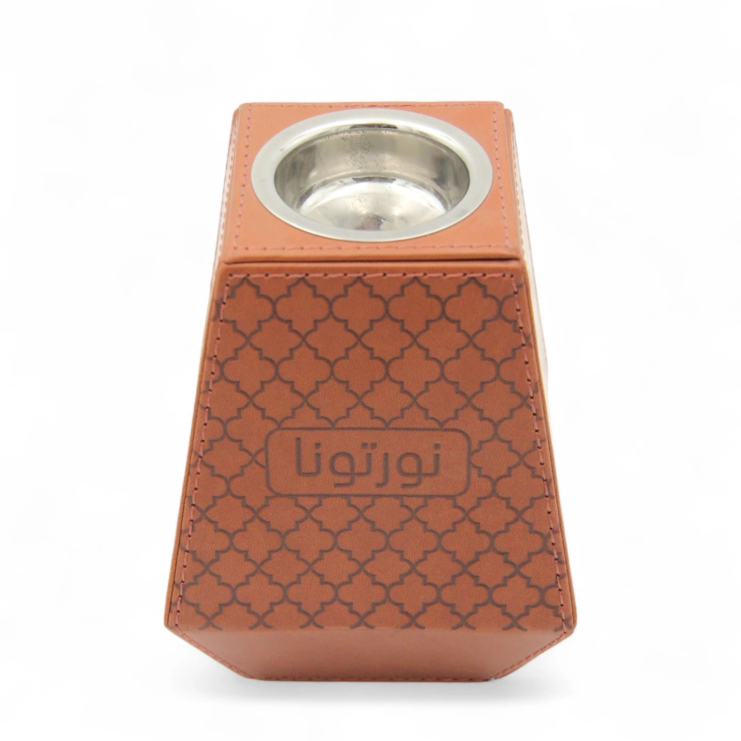 Orange Faux Leather Incense Burner – Decorative Bukhoor Holder with Welcoming Words & Removable Steel Bowl – Elegant Home & Office Aromatherapy Accent - Damoo