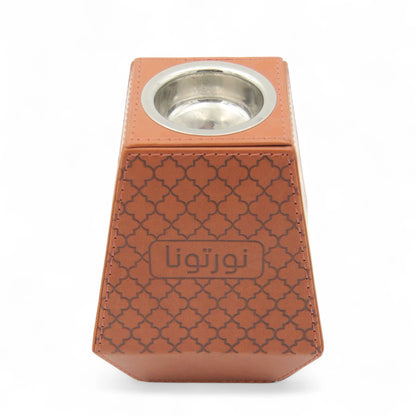 Orange Faux Leather Incense Burner – Decorative Bukhoor Holder with Welcoming Words & Removable Steel Bowl – Elegant Home & Office Aromatherapy Accent - Damoo