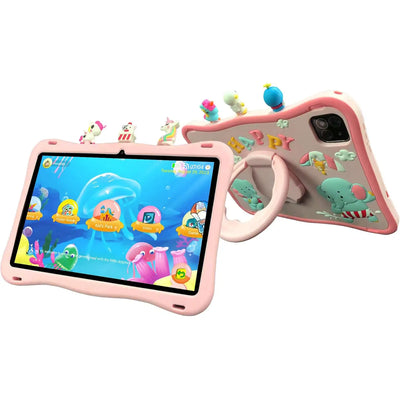 OTEETO TAB 10 Kids Tablet 10.1" HD, 6GB RAM + 128GB Storage, Android 13, Dual SIM, 8000mAh, Parental Control – Pink Kid-Proof Case Included - Damoo