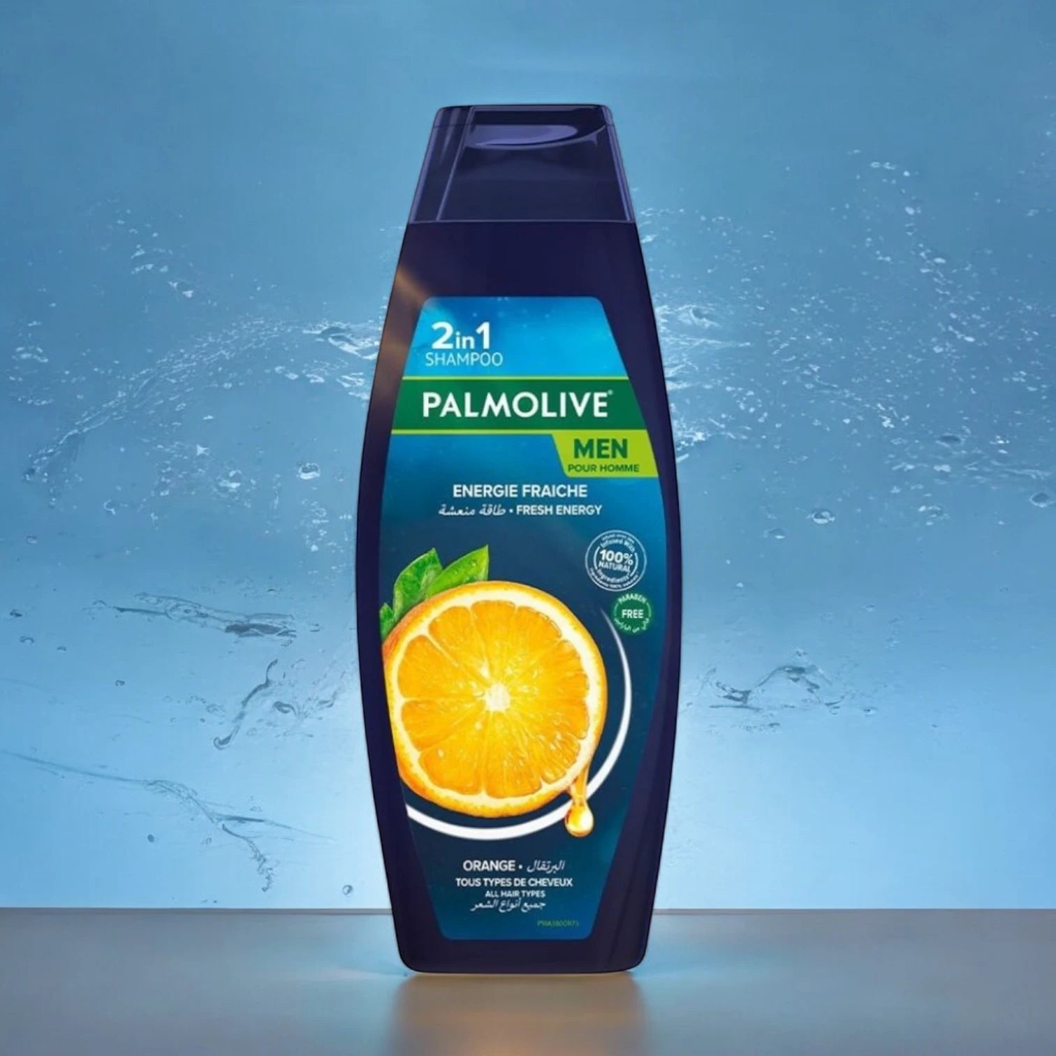 Palmolive Men Orange Fresh Energy Shampoo | With Real Orange Peel Oil | 100% Natural Ingredients | For All Hair Types | 3S Formula – Shiny, Smooth, Soft - Damoo