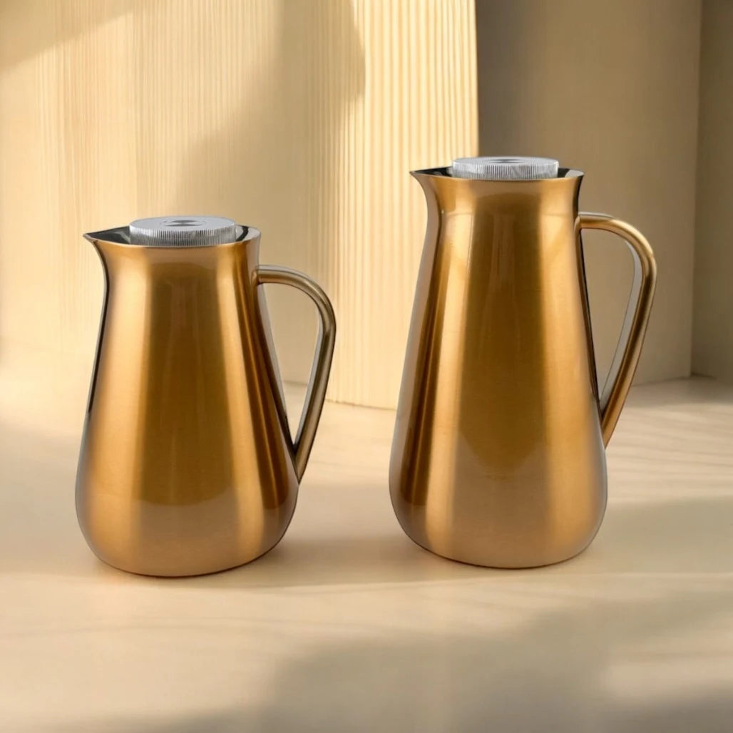 Parati Premium Double-Wall Vacuum Flask Set – 1L & 0.5L | Elegant Insulated Carafes for Serving Tea & Coffee | BPA-Free | Long Heat Retention | Certified Quality ( Bronze) - Damoo