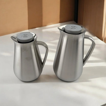 Parati Premium Double-Wall Vacuum Flask Set – 1L & 0.5L | Elegant Insulated Carafes for Serving Tea & Coffee | BPA-Free | Long Heat Retention | Certified Quality (Silver) - Damoo