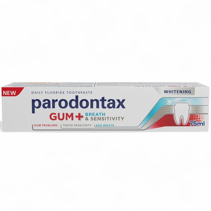 Parodontax Gum + Breath & Sensitivity Whitening Toothpaste 75ml Tube – Fluoride Peppermint Toothpaste for Sensitive Teeth, Gum Health, Fresh Breath & Gentle Whitening – for Daily Oral Care - Damoo