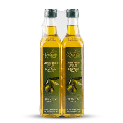Rafaella Spanish Pomace Olive Oil 2 x 500 ML – Blended With Extra Virgin Olive Oil | Golden Yellow Oil for Everyday Cooking