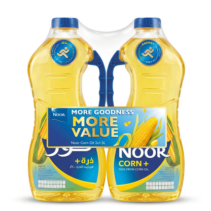 Noor CORN+ Corn Cooking Oil 2 x 1.5 L – 100% Corn Oil Twin Pack, Fortified with Vitamins A, D & Zinc