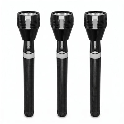 GEEPAS 3pcs Rechargeable LED Flashlight Set – Black Torch Lights with Textured Grip and Push Button for Everyday Lighting Use