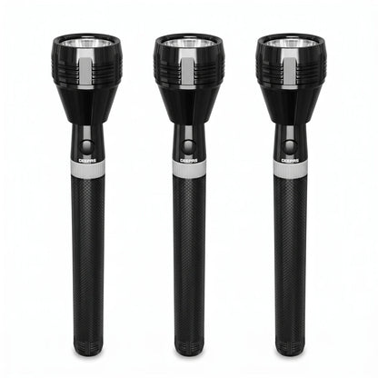 GEEPAS 3pcs Rechargeable LED Flashlight Set – Black Torch Lights with Textured Grip and Push Button for Everyday Lighting Use