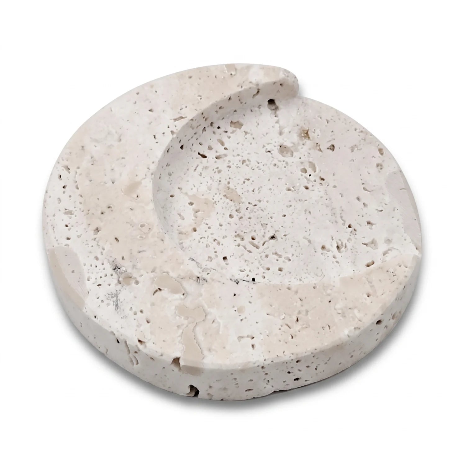 Natural Travertine Stone Hilal Coaster – 10 x 10 x 2 cm | Round Rough Porous Surface | Tabletop Drink Coaster