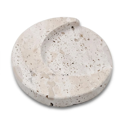 Natural Travertine Stone Hilal Coaster – 10 x 10 x 2 cm | Round Rough Porous Surface | Tabletop Drink Coaster