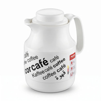 Helios White vaccum Flask 1.3 Liter – German-Made Plastic Body | Leak Proof | Keeps Drinks Hot 12 Hours and Cold 24 Hours | Tea & Coffee Carafe