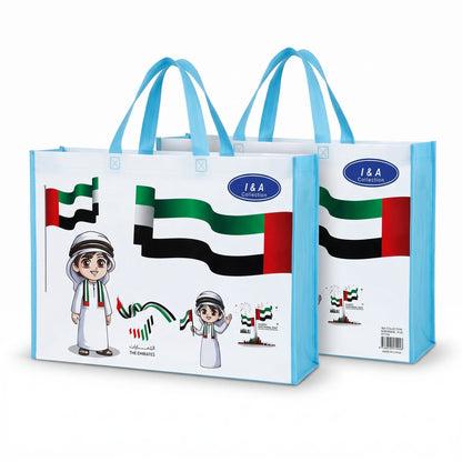 I&A Collection UAE National Day Reusable Shopping Gift Bags, Pack of 24 | Carry Handles, Fireworks and United Arab Emirates Design