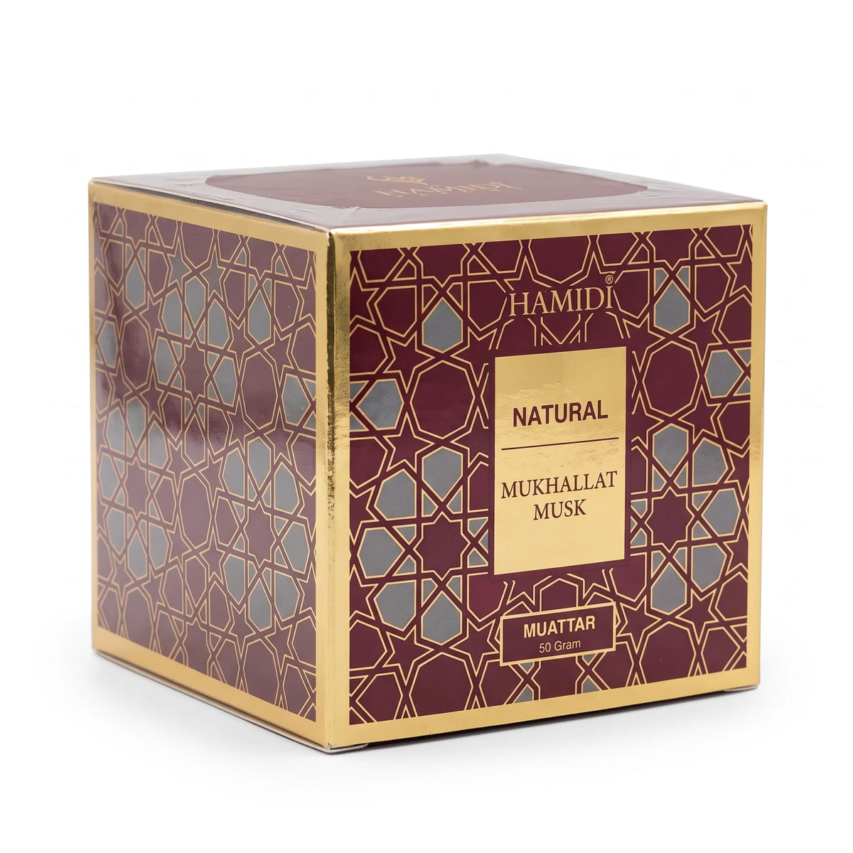 HAMIDI bakhoor 50 grams – Natural Mukhallat Musk Muattar Fragrance Incense in Ornate Burgundy Gold Patterned Box
