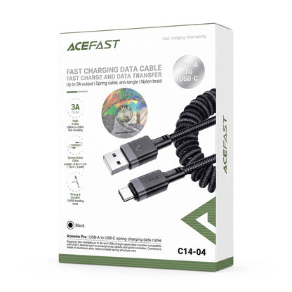 ACEFAST Acewire Pro C14-04 USB-A to USB-C Cable – Black | Up to 3A Fast Charging | USB 2.0 Data Transfer | Spring Nylon Anti-Tangle Design