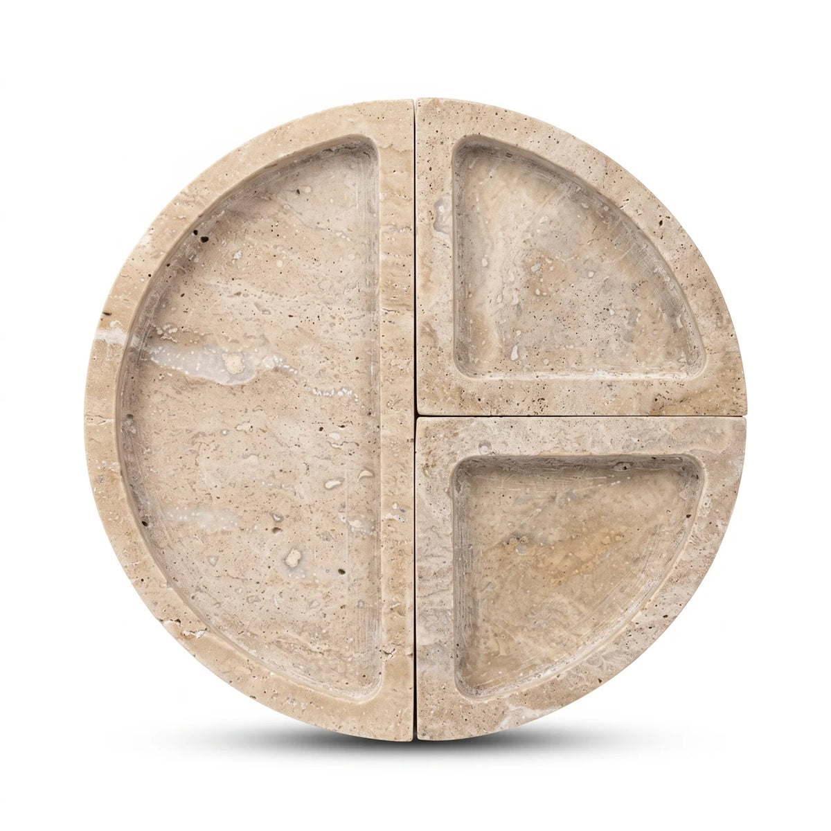Natural Travertine Stone Tray 3 Pieces Set – 18 x 18 x 2 cm | Beige Stone Serving and Decorative Trays