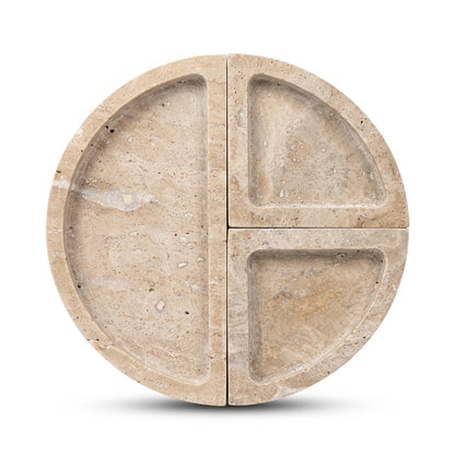 Natural Travertine Stone Tray 3 Pieces Set – 18 x 18 x 2 cm | Beige Stone Serving and Decorative Trays
