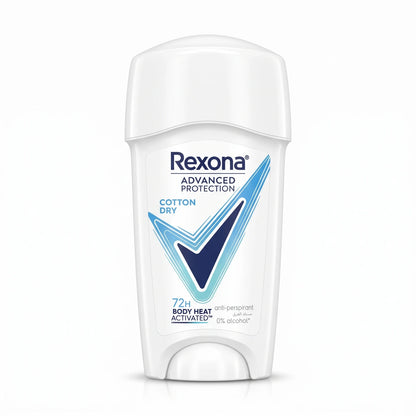 Rexona Advanced Protection Cotton Dry Antiperspirant Deodorant Stick – 72H Body Heat Activated, 0% Alcohol