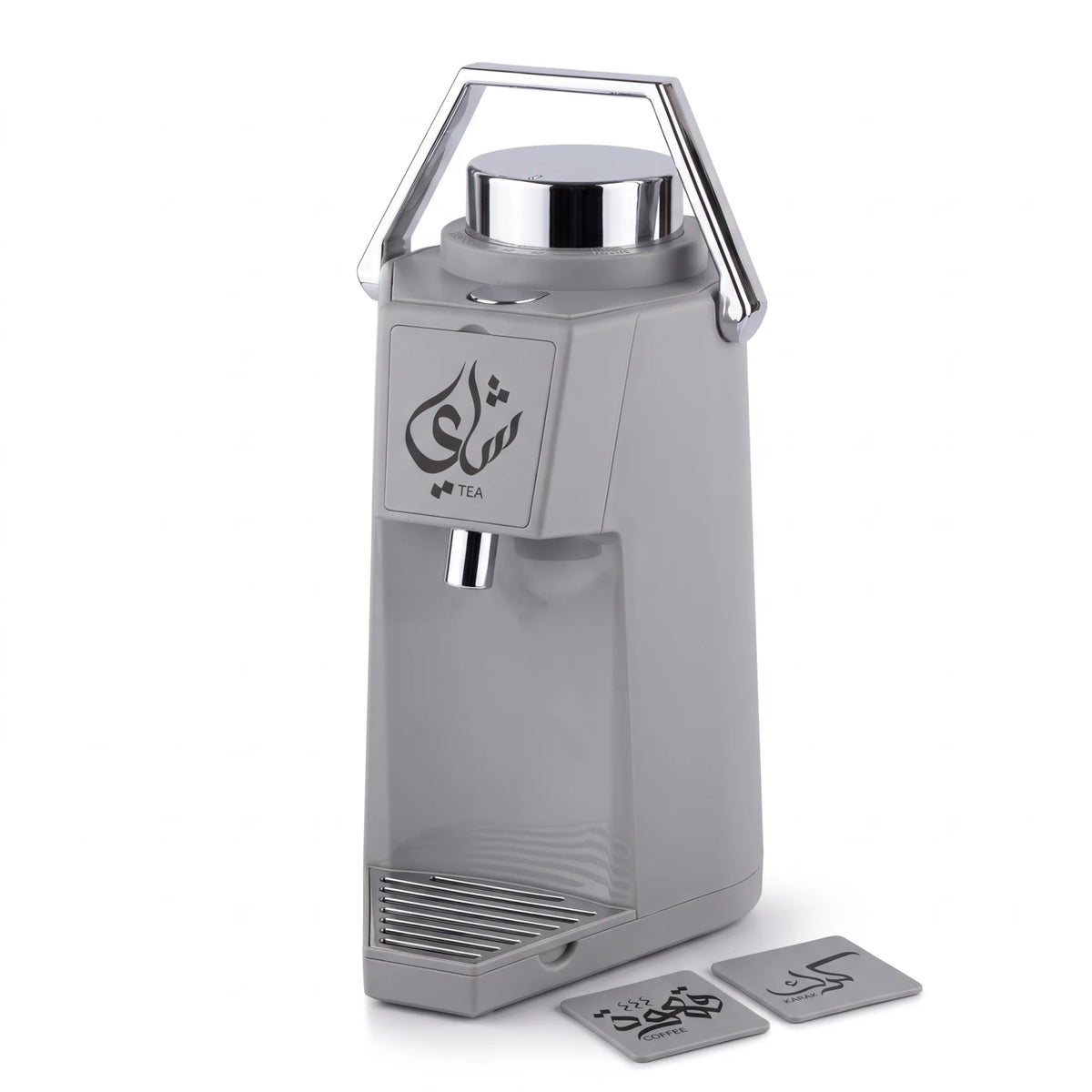 MAHRA 1.9 Liter Vacuum Flask – Leak-Proof Hot & Cold Beverage Jug with Handle, Push Dispensing and Interchangeable Tea, Coffee & Karak Signs - Gray - Image 1