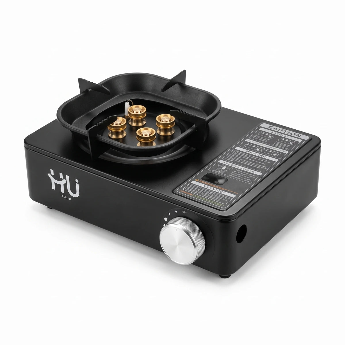 HU TOUR Portable Gas Stove Black – 28 x 21 x 13 cm | Burner Assembly, Pot Supports and ON/OFF Control Knob | Portable Cooking Stove