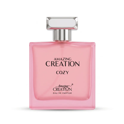 Amazing Creation Cozy Eau de Parfum 100 ML – Pink Rectangular Bottle with Metallic Silver Cap