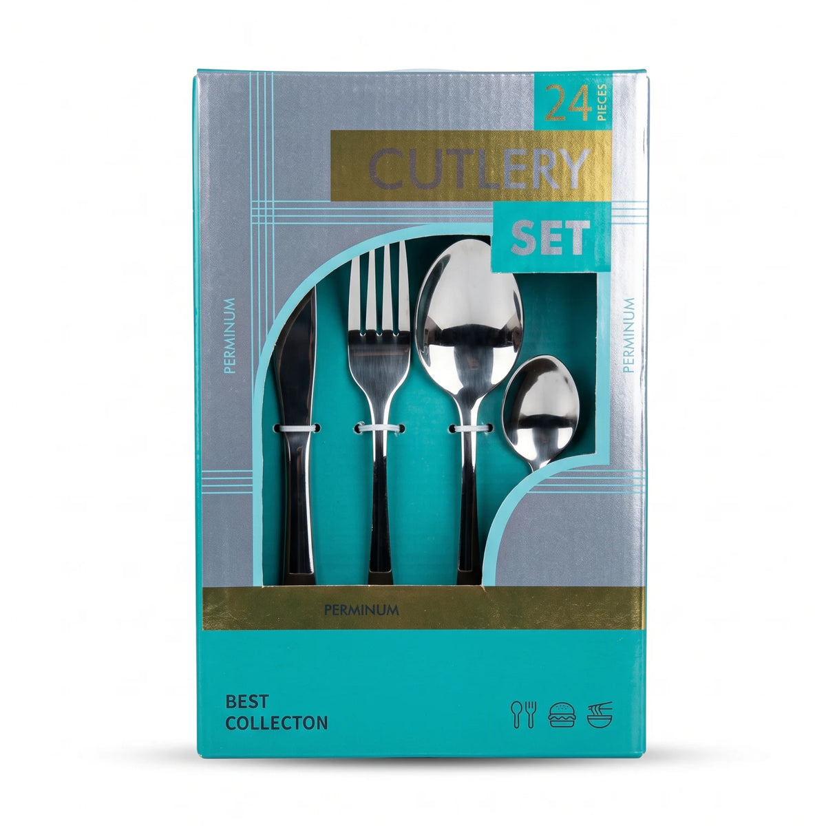 24 Pieces Stainless Steel Cutlery Set – Black and Silver | Forks, Knives and Spoons for Tableware