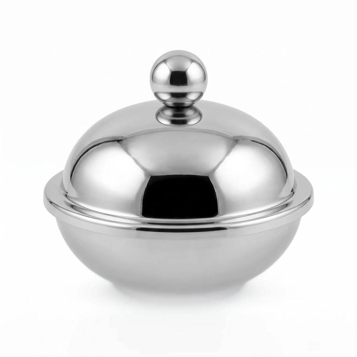 Dallah Addar Silver Platinum Steel Candy Pot with Lid – Small or Medium | Polished Round Covered Sugar Bowl for Candies and Nuts Serving - Small - Image 1