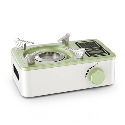 Portable Camping Stove – Single Circular Burner with Removable Pot Supports for Outdoor and Indoor Cooking, White and Light Green