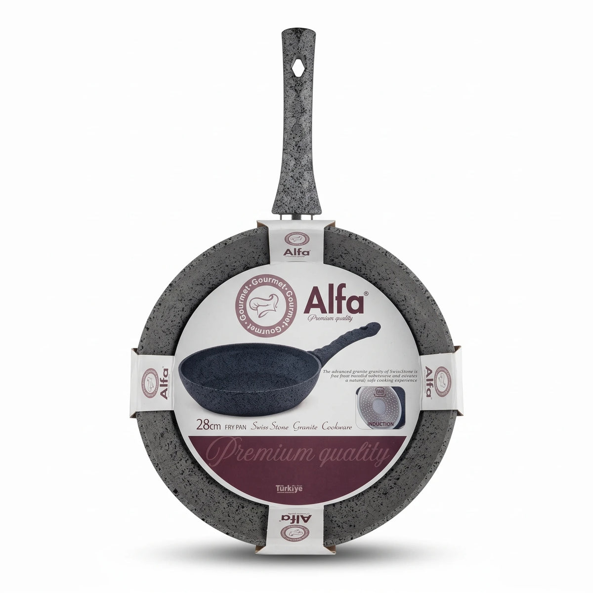Alfa Swiss Stone Granite Cookware Fry Pan 28cm – Advanced Granite Surface | Induction Compatible | Gray Speckled Gourmet Pan