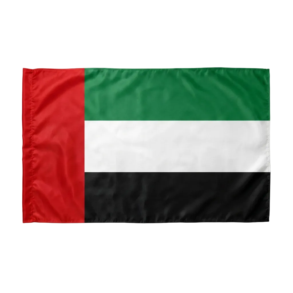 UAE Flag 90 CM x 150 Cm – National Flag Design in Red, Green, White and Black with Decorative Heart Motifs for Proud Display