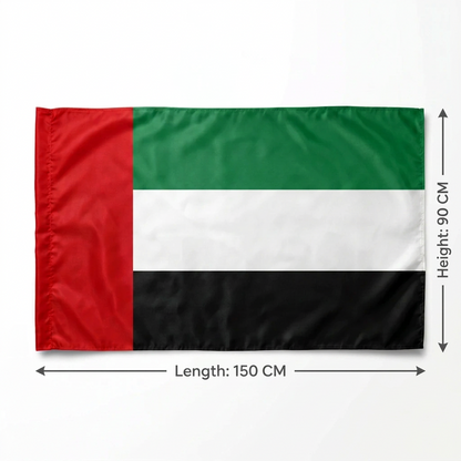 UAE Flag 90 CM x 150 Cm – National Flag Design in Red, Green, White and Black with Decorative Heart Motifs for Proud Display