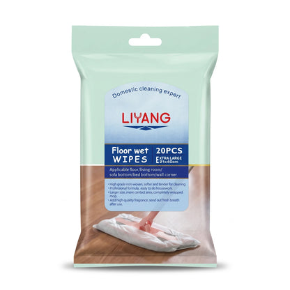 LIYANG Floor Wet WIPES – EXTRA LARGE 21x40cm, 20PCS | High Grade Non-Woven Fragranced Cleaning Wipes for Floors, Living Rooms and Hard-to-Reach Areas