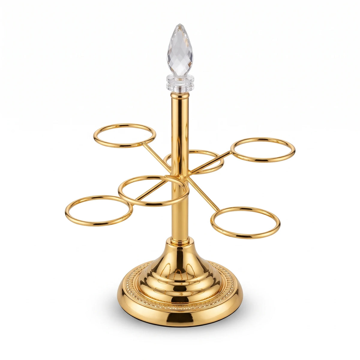 Ansa Steel Cawa Cup Holder – 6-Cup Arabic Coffee Stand | Freestanding Tabletop Rack with Decorative Base, 28 cm Height, 23 x 23 cm Footprint - Gold - Image 1