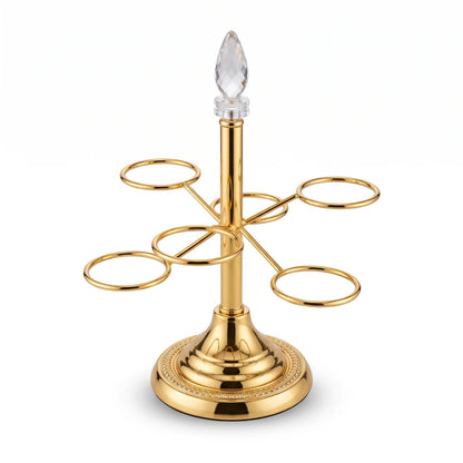 Ansa Steel Cawa Cup Holder – 6-Cup Arabic Coffee Stand | Freestanding Tabletop Rack with Decorative Base, 28 cm Height, 23 x 23 cm Footprint - Gold - Image 1