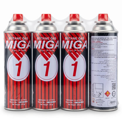 MIGA 1 BUTANE GAS 4X220GM – Pack of 4 Portable Butane Canisters for Compatible Gas Stoves