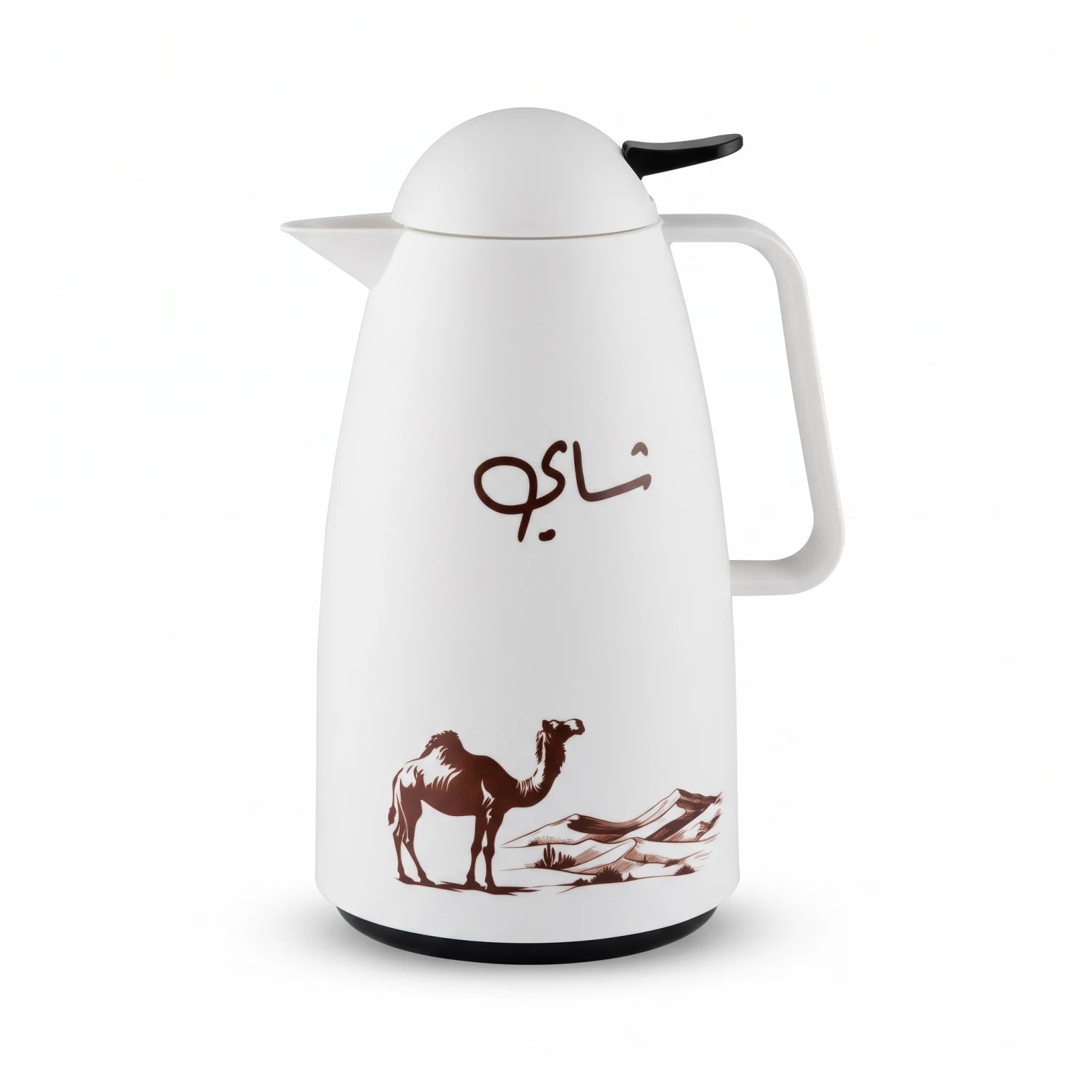 Crystal House White Vacuum Flask 1 Litre – Camel Desert Artwork, Pink Glass Interior, Leak-Proof Tea and Coffee Thermos
