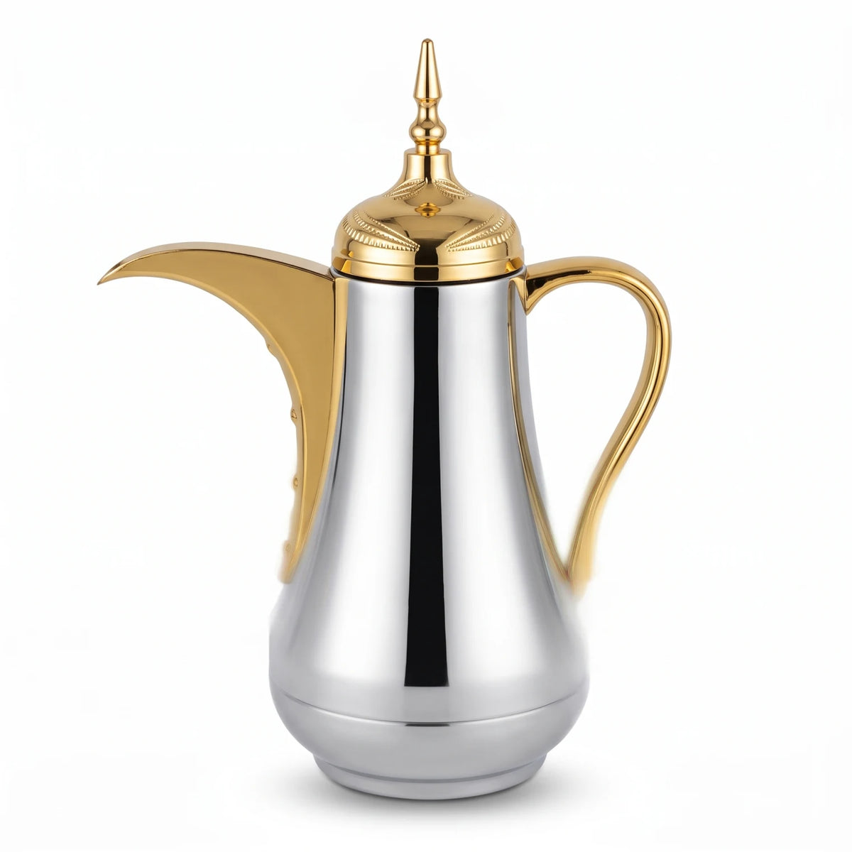 Ansa Stainless Steel Arabic Vaccum Flask – 0.65 L | 12-Hour Hot, 24-Hour Cold | Leak Proof | Pink Glass Interior | Tea & Coffee - Gold - Silver - Image 1
