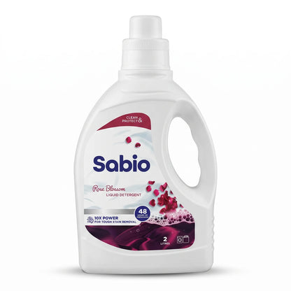 Sabio Liquid Detergent Rose Blossom – 2 Liters | 10X Power for Tough Stain Removal | 48 Hours of Freshness | Liquid Cleaning