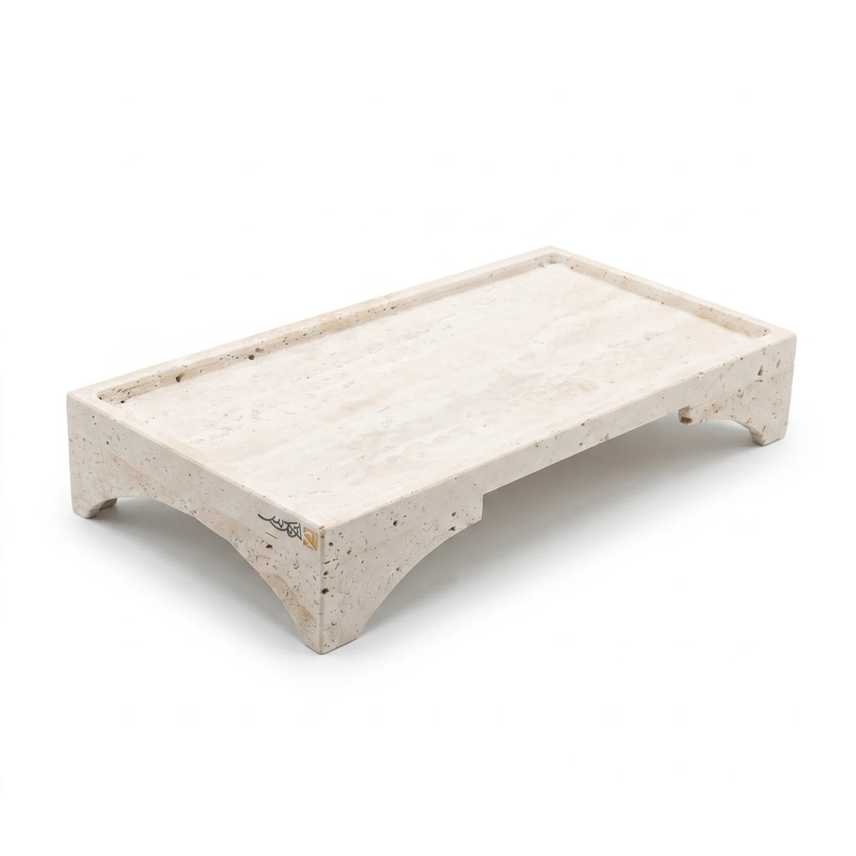 HAMS Natural Travertine Stone Tray Stand – 40cm with Raised Edges | Off-White Decorative Serving Stand