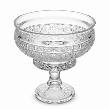 Decorative Glass Footed Serving Bowl – 26cm x 27cm | Geometric Texture | Ribbed Pedestal Base
