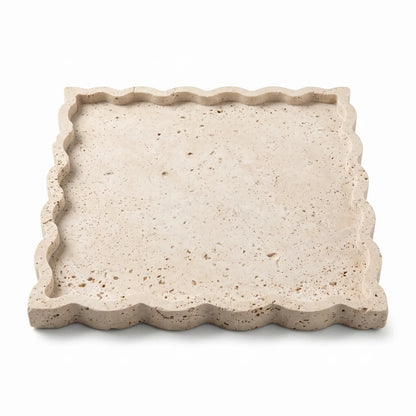 Natural Travertine Stone Scalloped Tray 27 x 27 x 2 cm – Textured Decorative Serving Platter