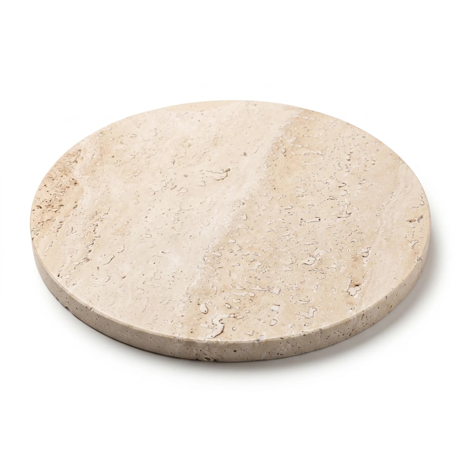 Round Travertine Stone Plate – 20 x 20 x 2 cm | Natural Textured Surface | Decorative Serving Plate