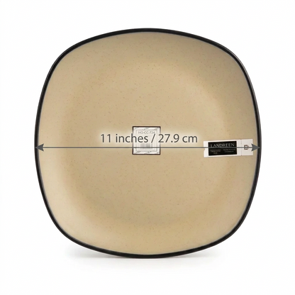 LANDREEN Melamine Dinner Plate 11 Inches – BPA-Free Beige Plate with Black Rim | 100% Melamine Tableware for Home Dining, Meals and Serving