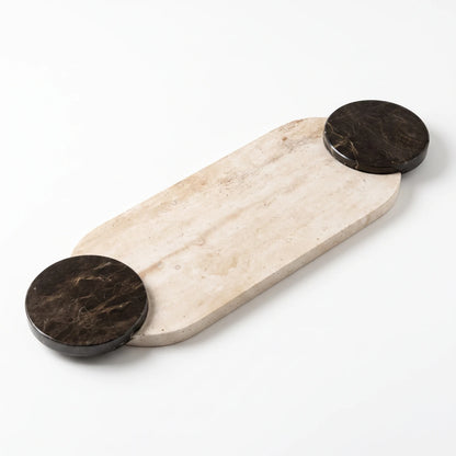 Natural Travertine Stone Tray with Two Round Handles – 57 x 18 x 4 cm | Rectangular Serving and Display Tray