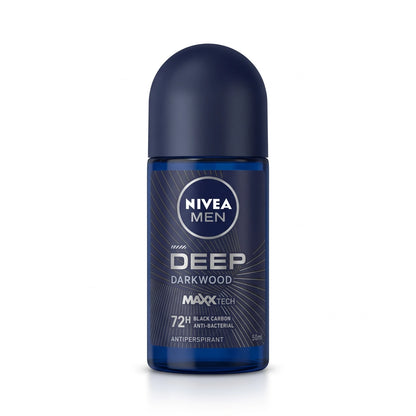 NIVEA MEN Deep Darkwood Antiperspirant Roll-On 50ml | Dark Blue Roll-On Deodorant for Men