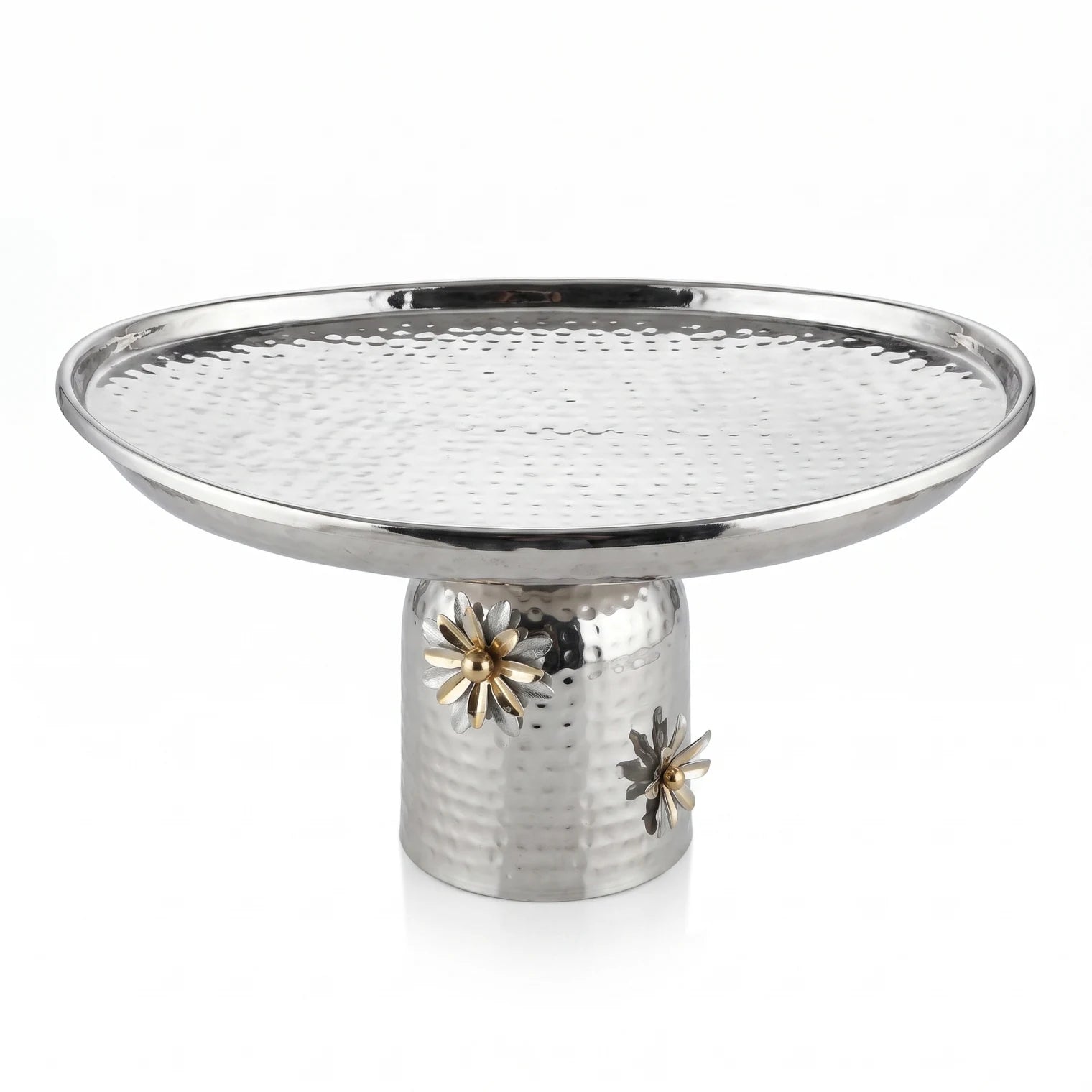 Silver Metal Oval Plate with Flower Detailed Base (Large) – Pedestal Tray for Sweets and Candies