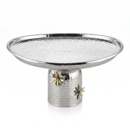 Silver Metal Oval Plate with Flower Detailed Base (Large) – Pedestal Tray for Sweets and Candies