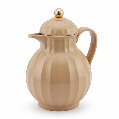 Legend Beige Fluted Thermal Jug – 0.6 Liters | Keeps Hot 12 Hours & Cold 24 Hours | Leak-Proof Tea and Coffee Server