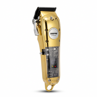 GEEPAS Professional Digital Hair Clipper GTR57504 – Gold | USB Charging, LCD Battery Display, Oil Reminder & Professional Motor