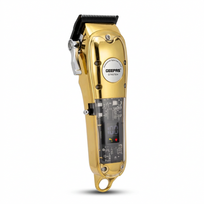 GEEPAS Professional Digital Hair Clipper GTR57504 – Gold | USB Charging, LCD Battery Display, Oil Reminder & Professional Motor