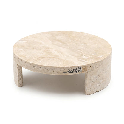 Natural Travertine Marble Stand with Round Legs – 6 x 17 x 17 cm | Cream-Beige Textured Round Stand