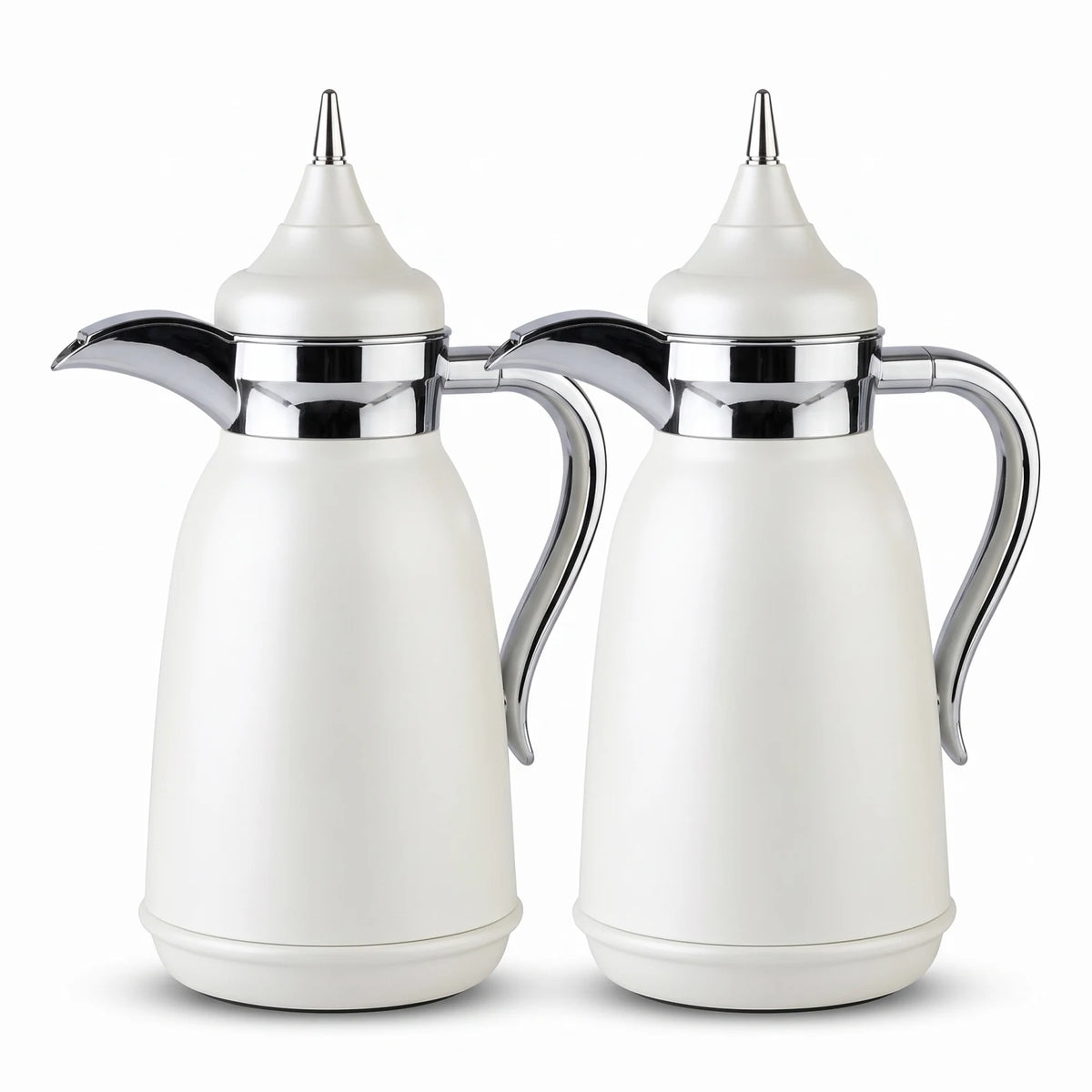 Najib 2-Piece White Silver premium Vacuum Flask Set – 1.0 + 1.0 Liters | Arabic Design | Leak Proof | Keeps Hot and Cold